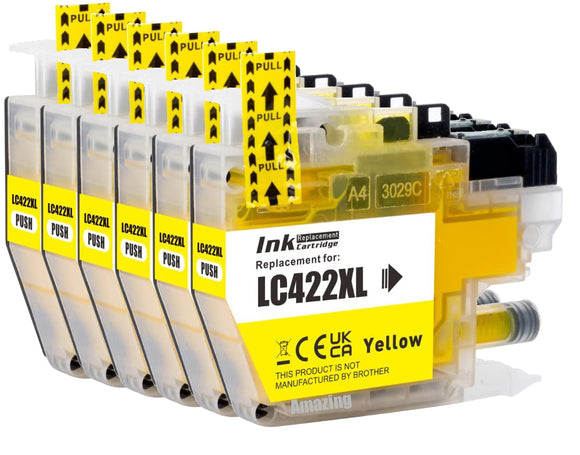 6 Compatible Yellow Ink Cartridge, Replaces For Brother LC422XLY NON-OEM