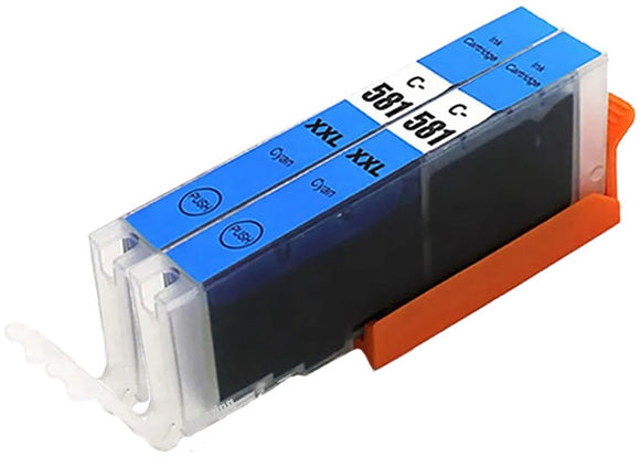2 Compatible Cyan Ink Cartridge, For Canon CLI-581CXXL, 1995C001, NON-EOM