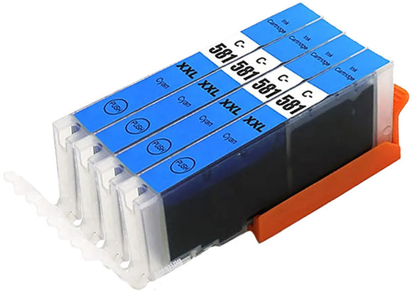 4 Compatible Cyan Ink Cartridge, For Canon CLI-581CXXL, 1995C001, NON-EOM