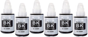 6 Compatible Black Ink Bottles, For Canon GI590BK, GI-590BK, Non-OEM