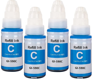 4 Compatible Cyan Ink Bottles, For Canon GI590C, GI-590C, Non-OEM
