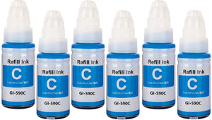 6 Compatible Cyan Ink Bottles, For Canon GI590C, GI-590C, Non-OEM