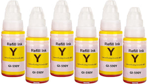6 Compatible Yellow Ink Bottles, For Canon GI590Y, GI-590Y, Non-OEM