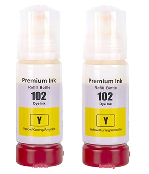 2 Compatible E102 Yellow Ink Bottle, For Epson 102, T03R4, Non-OEM