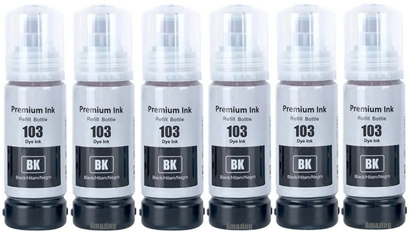 6 Compatible Black Ink Bottle, For Epson 103,  T00S1, Non-OEM