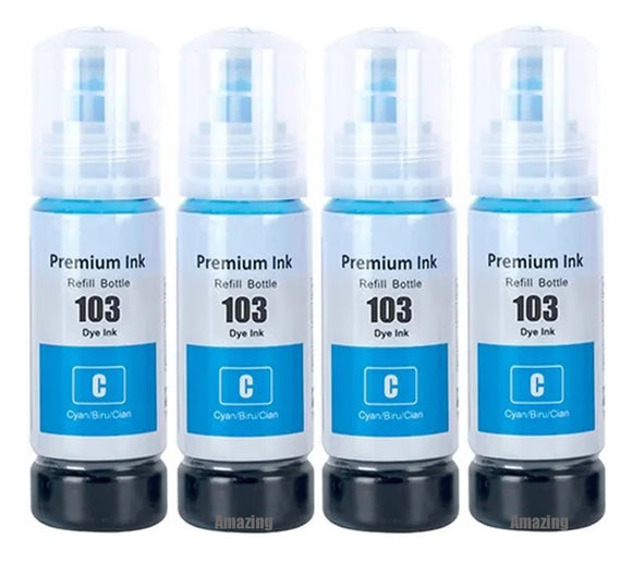 4 Compatible Cyan Ink Bottle, For Epson 103,  T00S2, Non-OEM