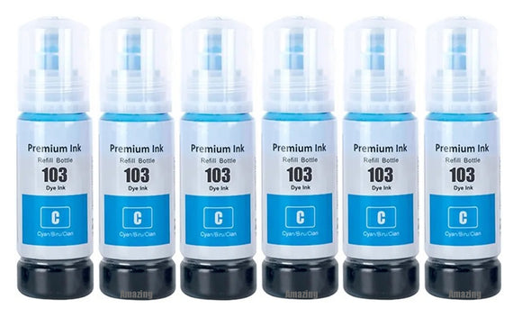 6 Compatible Cyan Ink Bottle, For Epson 103,  T00S2, Non-OEM