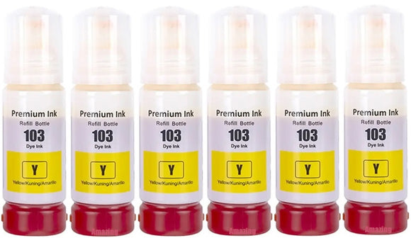 6 Compatible Yellow Ink Bottle, For Epson 103,  T00S4, Non-OEM