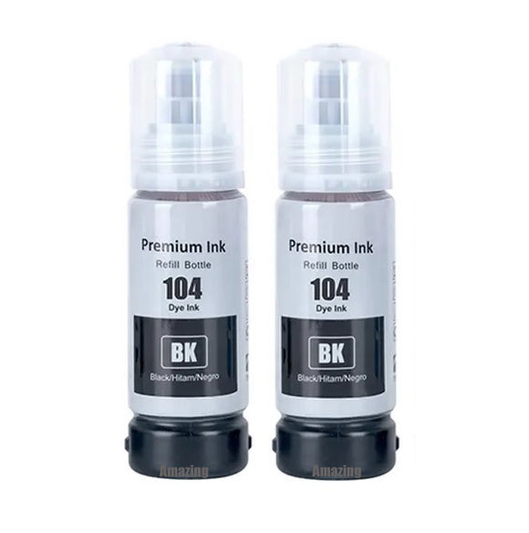2 Compatible Black Ink Bottle, For Epson 104, T00P1, Non-OEM