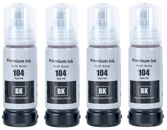 4 Compatible Black Ink Bottle, For Epson 104, T00P1, Non-OEM