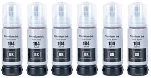 6 Compatible Black Ink Bottle, For Epson 104, T00P1, Non-OEM