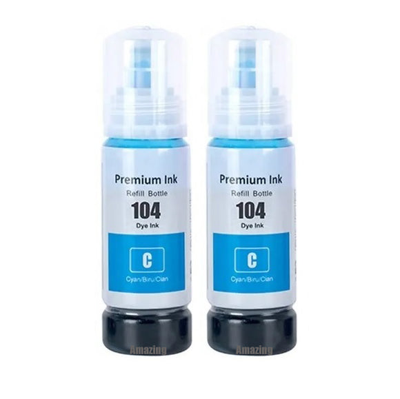 2 Compatible Cyan Ink Bottle, For Epson 104, T00P2, Non-OEM
