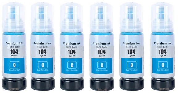 6 Compatible Cyan Ink Bottle, For Epson 104, T00P2, Non-OEM