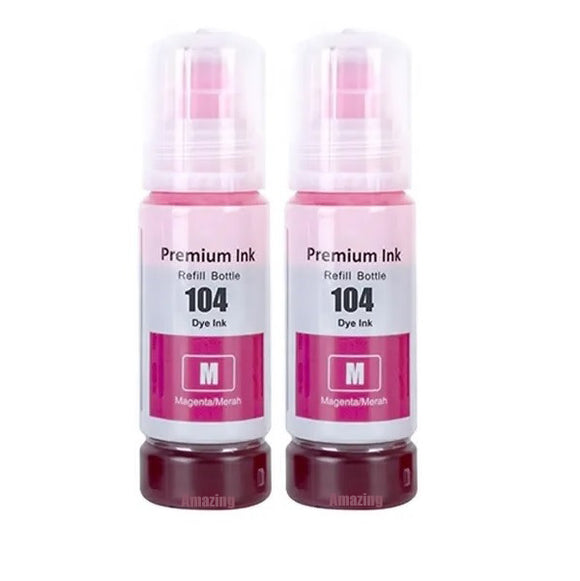 2 Compatible Magenta Ink Bottle, For Epson 104, T00P3, Non-OEM