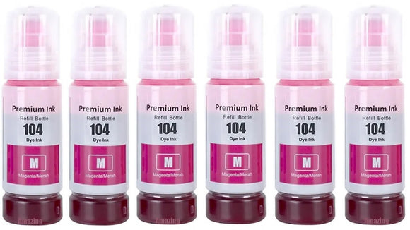 6 Compatible Magenta Ink Bottle, For Epson 104, T00P3, Non-OEM