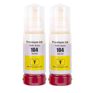 2 Compatible Yellow Ink Bottle, For Epson 104, T00P4, Non-OEM