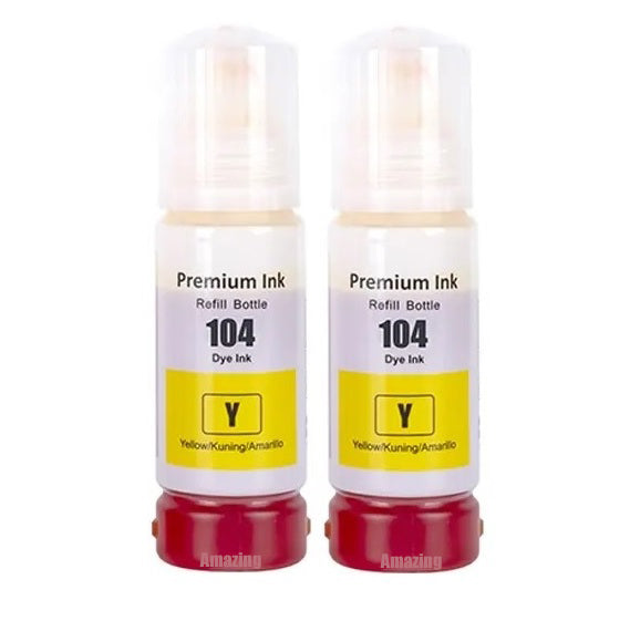 2 Compatible Yellow Ink Bottle, For Epson 104, T00P4, Non-OEM