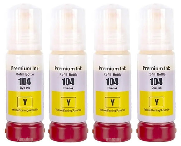 4 Compatible Yellow Ink Bottle, For Epson 104, T00P4, Non-OEM