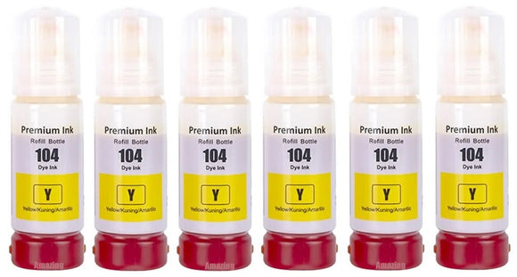 6 Compatible Yellow Ink Bottle, For Epson 104, T00P4, Non-OEM