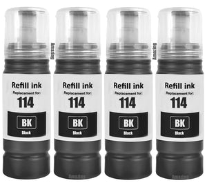 4 Compatible Black Ink Bottle, For Epson 114, T07A1, Non-OEM