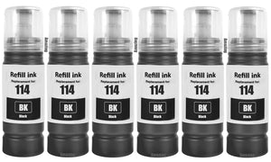 6 Compatible Black Ink Bottle, For Epson 114, T07A1, Non-OEM