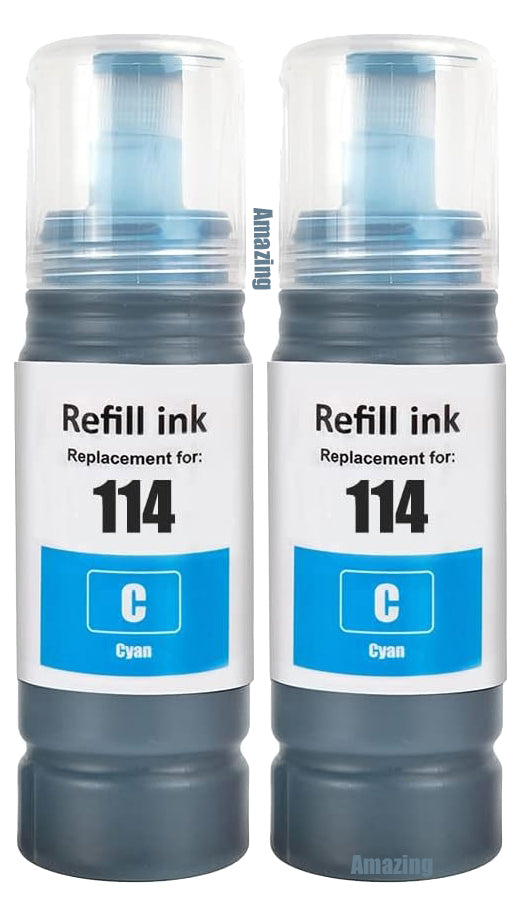 2 Compatible E114 Cyan Ink Bottle, For Epson 114, T07B2, Non-OEM