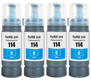 4 Compatible E114 Cyan Ink Bottle, For Epson 114, T07B2, Non-OEM