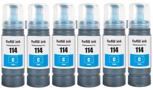 6 Compatible E114 Cyan Ink Bottle, For Epson 114, T07B2, Non-OEM