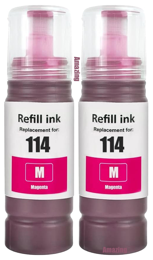 2 Compatible E114 Magenta Ink Bottle, For Epson 114, T07B3, Non-OEM