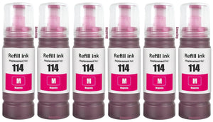 6 Compatible E114 Magenta Ink Bottle, For Epson 114, T07B3, Non-OEM