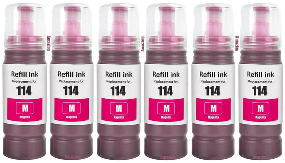 6 Compatible E114 Magenta Ink Bottle, For Epson 114, T07B3, Non-OEM