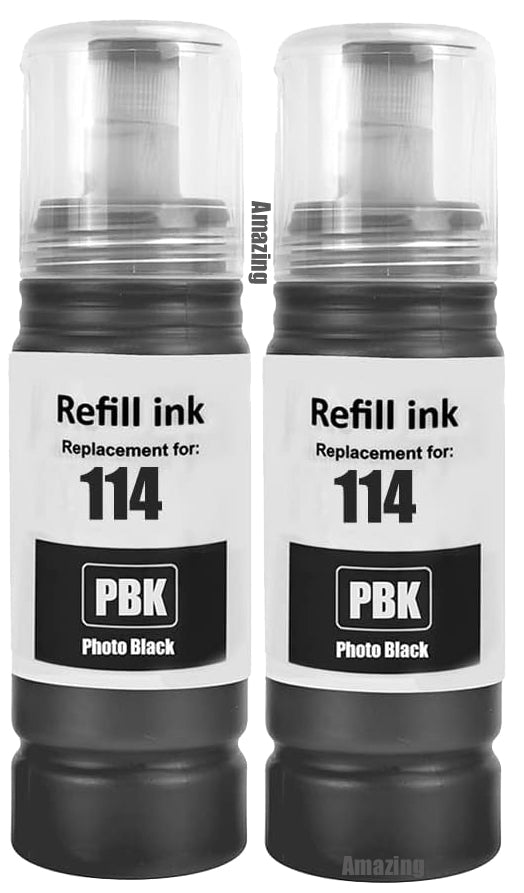2 Compatible E114 Photo Black Ink Bottle, For Epson 114, T07B1, Non-OEM