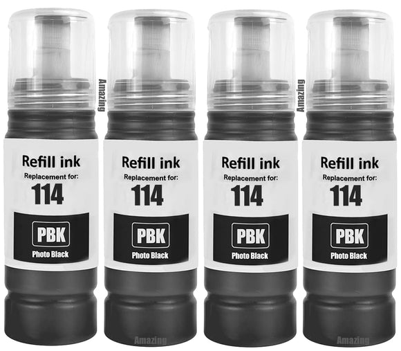 4 Compatible E114 Photo Black Ink Bottle, For Epson 114, T07B1, Non-OEM