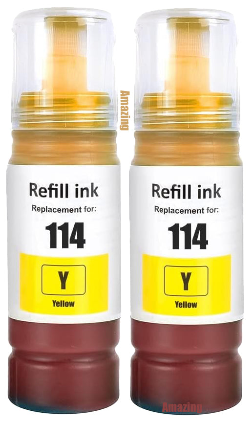 2 Compatible E114 Yellow Ink Bottle, For Epson 114, T07B4, Non-OEM