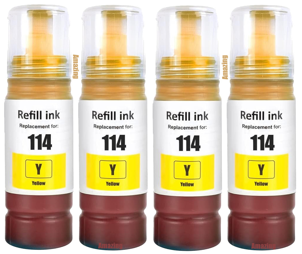 4 Compatible E114 Yellow Ink Bottle, For Epson 114, T07B4, Non-OEM ...