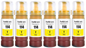 6 Compatible E114 Yellow Ink Bottle, For Epson 114, T07B4, Non-OEM