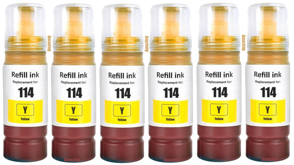 6 Compatible E114 Yellow Ink Bottle, For Epson 114, T07B4, Non-OEM