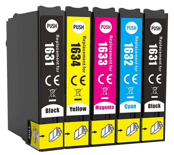 5 Compatible Multipack Ink Cartridges, Replaces For Epson 16XL, T1636, NON-OEM
