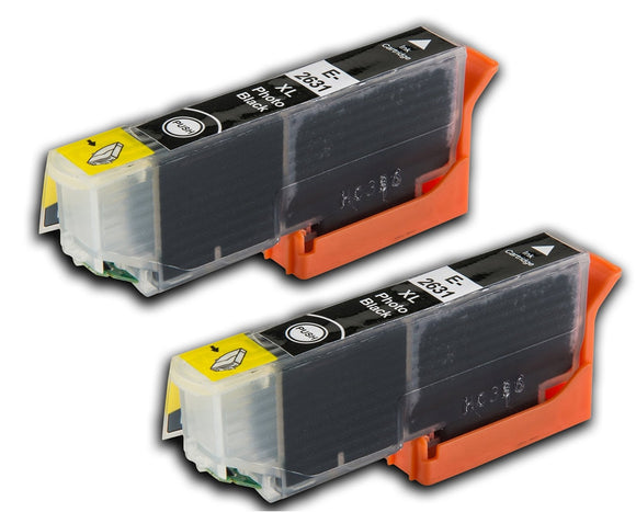 2 Compatible E26XL, Photo Black Ink Cartridge, For Epson 26XL, T2631, NON-OEM