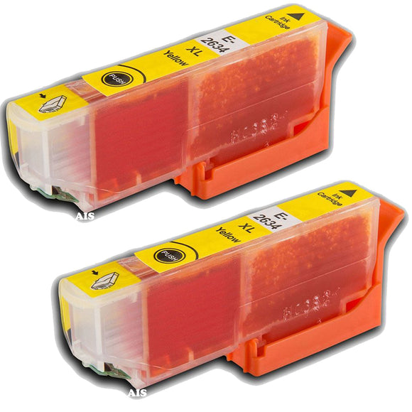 2 Compatible E26XL Yellow Ink Cartridges, Replaces For Epson 26XL, T2634, NON-OEM