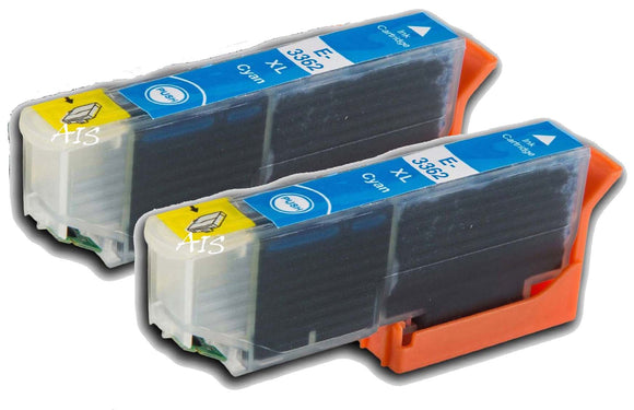 2 Compatible E33XL Cyan Ink Cartridges Replaces For Epson 33XL, T3362, NON-OEM