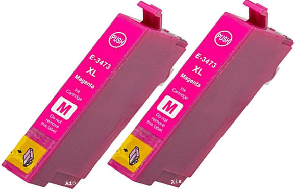 2 Compatible E34 XL, Magenta Ink Cartridges, For Epson 34XL, T3473, NON-OEM