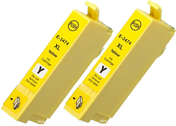 2 Compatible E34XL Yellow Ink Cartridges, For Epson 34XL, T3474, NON-OEM