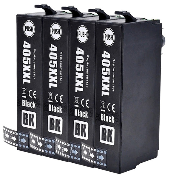 4 Compatible Black Ink Cartridges, Replaces For Epson 405XXL, T02J1, NONOEM