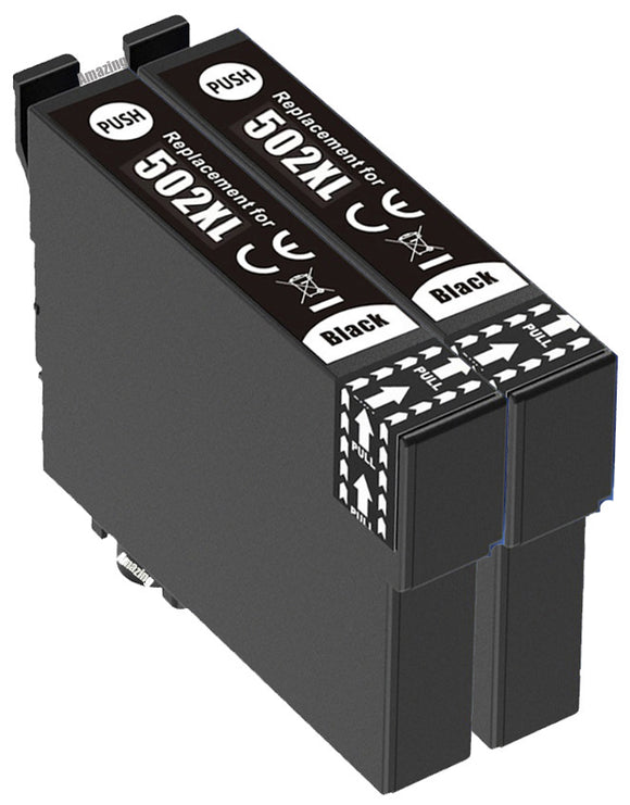 2 Compatible High Capacity Black Ink Cartridges, For Epson 502XL, T02W1, Non-OEM