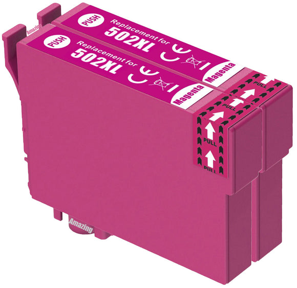 2 Compatible High Capacity Magenta Ink Cartridge, For Epson 502XL, T02W3, NON-OEM