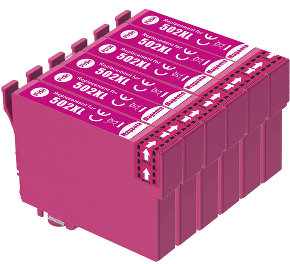 6 Compatible High Capacity Magenta Ink Cartridges, For Epson 502XL, T02W3 NON-OEM