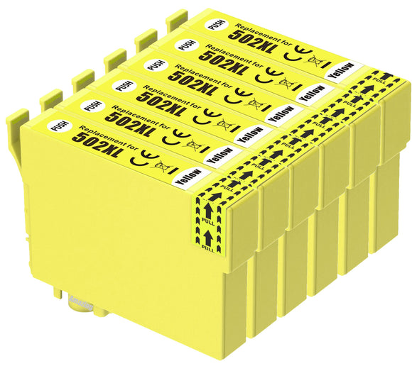 6 Compatible High Capacity Yellow Ink Cartridges, For Epson 502XL, T02W4, NON-OEM