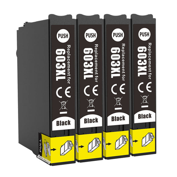 4 Compatible Black Ink Cartridge, Replaces For Epson 603XL, T03A1, NON-OEM