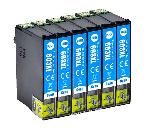 6 Compatible Cyan Ink Cartridge, Replaces For Epson 603XL, T03A2, NON-OEM